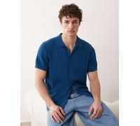 South Beach - Camicia in maglia blu medio con bottoni XL