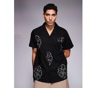 South Beach - Camicia nera ricamata con rever-Nero S