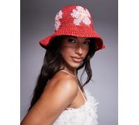South Beach - Cappello da pescatore all'uncinetto rosso con stampa a fiori No Size