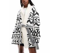 South Beach - Cardigan monocromatico con motivo jacquard azteco e allacciatura in vita-Nero 46