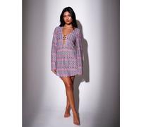 South Beach - Chevron - Vestito caftano corto all'uncinetto con decalcomanie e anello multicolore 48