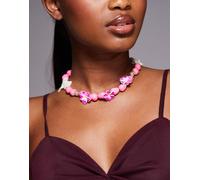 South Beach - Collana rosa con perline spesse e fiori di loto No Size