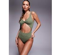 South Beach - Costume da bagno verde zebrato stropicciato con incrocio sul davanti 44