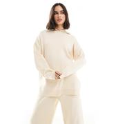 South Beach - Felpa con cappuccio in maglia color panna con orlo a coste-Bianco XS