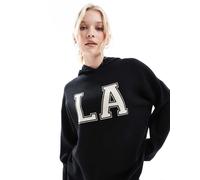 South Beach - Felpa nera a coste con cappuccio e scritta “LA”-Nero M