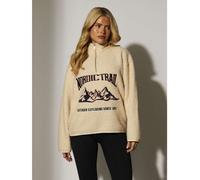 South Beach - Giacca in pile borg color crema con zip corta e motivo Nordic Trail-Bianco 46