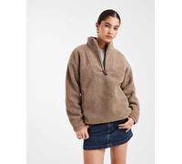 South Beach - Giacca in pile borg color tortora con zip corta-Neutro 48