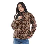 South Beach - Giacca in pile borg con stampa leopardata e zip corta-Marrone 44
