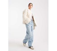 South Beach - Giacca stile mongolo double-face color crema in camoscio e pelliccia sintetica-Bianco 44