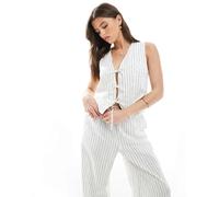 South Beach - Gilet in misto lino color panna a righe con laccetti sul davanti-Bianco 44