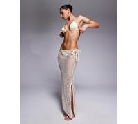 South Beach - Gonna lunga da mare color crema con cut-out e paillettes argentate-Neutro 50