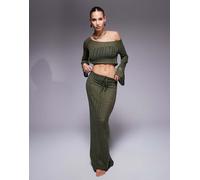 South Beach - Gonna lunga da mare in maglia kaki in coordinato-Verde 48