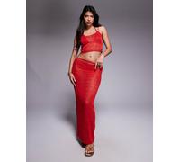 South Beach - Gonna lunga in maglia rossa con paillettes-Rosso 48