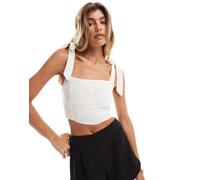 South Beach - Ladies - Top in pizzo sangallo bianco con spalline allacciate 46