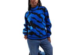 South Beach - Maglione blu cobalto zebrato con scollo a imbuto 44