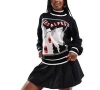 South Beach - Maglione nero con scollo a imbuto e motivo "Les Alpes" 44