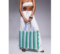 South Beach - Maxi borsa in paglia a righe blu e verdi-Multicolore No Size