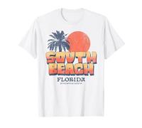 South Beach Miami Florida Retro Tramonto Palma Vintage Maglietta