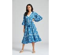 South Beach Midi Abito Donna Fronzoli 3/4 Estivo Manica Vacanza Prendisole Abiti