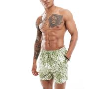 South Beach - Pantaloncini da bagno color oliva con stampa di foglie-Verde S