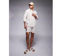 South Beach - Pantaloncini da mare a righe bianche e beige con coulisse in coordinato-Neutro S