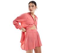 South Beach - Pantaloncini da mare a vita alta color anguria-Rosa 42
