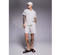 South Beach - Pantaloncini da mare color crema a righe blu in coordinato-Multicolore M