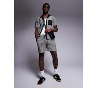 South Beach - Pantaloncini da mare in maglia nera a righe in coordinato-Nero M