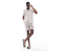 South Beach - Pantaloncini da mare in seersucker beige e crema a righe in coordinato-Neutro M