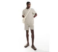 South Beach - Pantaloncini da mare in spugna beige a righe in coordinato-Neutro XS