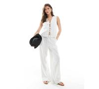 South Beach - Pantaloni in misto lino color panna a righe-Bianco 42