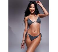 South Beach - Slip bikini nero glitterato con laccetti laterali-Blu 48