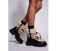 South Beach - Stivaletti da neve stringati neri e beige con dettagli in pelliccia sintetica-Nero 40