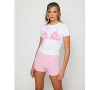 South Beach - T-shirt mini bianca con stampa di top bikini-Bianco 44