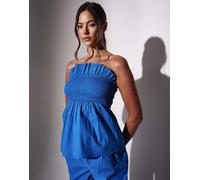 South Beach - Top a fascia taglio lungo a punto smock blu 48