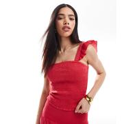 South Beach - Top arricciato rosa acceso con scollo squadrato con volant 46