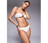 South Beach - Top bikini a fascia stropicciato crema con fiore color oro-Neutro 38