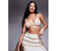 South Beach - Top bikini a triangolo crema con dettagli in metallo-Bianco 38