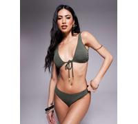 South Beach - Top bikini kaki stropicciato a righe-Verde 48