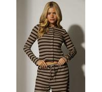 South Beach - Top in maglia marrone a righe con bottoni XXL