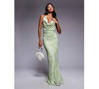 South Beach - Vestito da mare lungo verde multicolore con scollo ad anello 48
