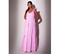 South Beach - Vestito lungo a balze rosa con maniche con volant 48