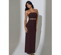 South Beach - Vestito lungo a fascia marrone stropicciato con perline in vita 50