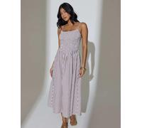 South Beach - Vestito lungo a punto smock marrone a righe 48