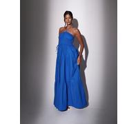 South Beach - Vestito lungo allacciato al collo a balze blu 46
