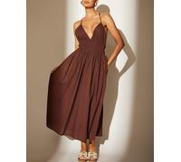 South Beach - Vestito lungo allacciato al collo marrone 48