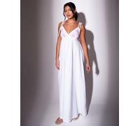 South Beach - Vestito lungo allacciato sulle spalle bianco con fiori ricamati 50
