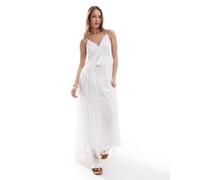 South Beach - Vestito lungo con scollo a V e spalline sottili bianco con paillettes 48