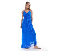 South Beach - Vestito lungo con scollo a V e spalline sottili blu con paillettes 48