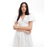 South Beach - Vestito midi bianco con maniche a sbuffo e bottoni 48